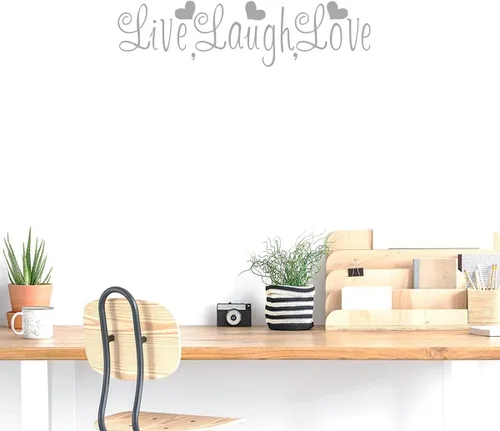 Vista 6 de Calcomanías de pared con texto en inglés Live Laugh Love con citas de PVC, corazones para el día de San Valentín, calcomanías de vinilo para boda