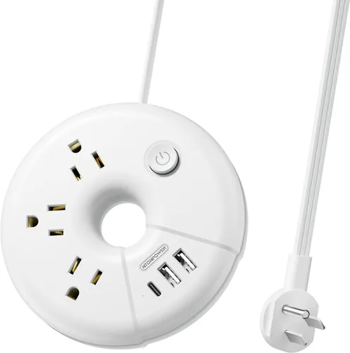 Vista 8 de NTONPOWER Regleta de alimentación de viaje, regleta portátil aprobada para cruceros con 3 tomas, 3 USB (1 USB C), cable de extensión de viaje de 5