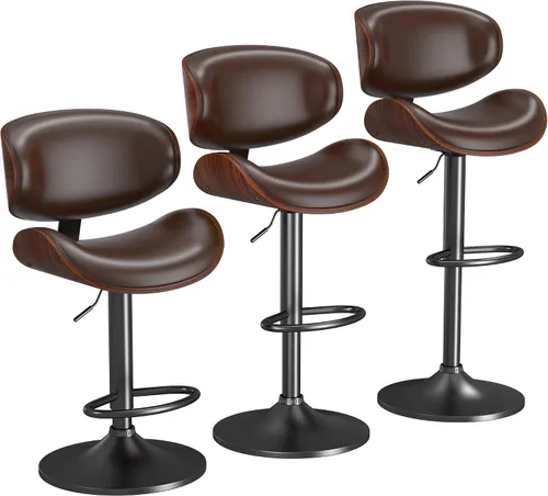 Vista 19 de YaFiti Taburetes de bar modernos giratorios, taburetes de bar altura de mostrador con respaldo para bar, cocina, comedor, color marrón
