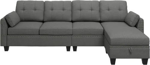 Vista 7 de HONBAY - Sofá seccional convertible en forma de L, sofá reversible seccional para sala de estar, color gris