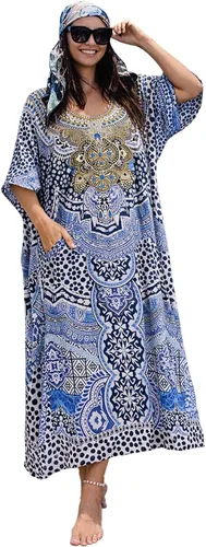 Vista 27 de Miss Lavish London - Kaftán largo para mujer - Kaftán de playa africano y kaftan moderno para fiesta y bodas 109-azul