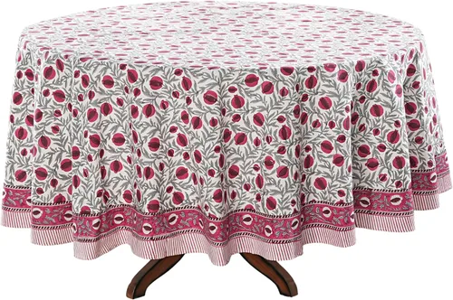 Vista 132 de Ridhi Mantel redondo estampado a mano color rosa flamenco 110 pulgadas 100%