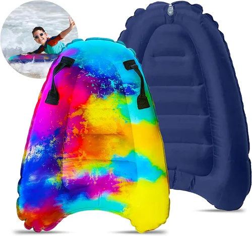 Vista 11 de JAMBO Tabla de surf inflable con asas, tabla de boogie para playa, tabla de surf flotante, flotadores de piscina, juguete de playa para niños