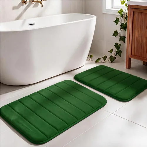 Vista 14 de Juego de 2 alfombras de baño de espuma viscoelástica, súper suaves, absorbentes, de secado rápido, alfombras de baño de espuma viscoelástica Rojo