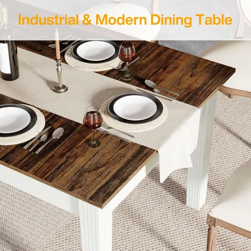 Vista 6 de Tribesigns Mesa de comedor para 4-6 personas, mesa de cocina rectangular de 62 pulgadas con patas de madera maciza, moderna mesa de comedor