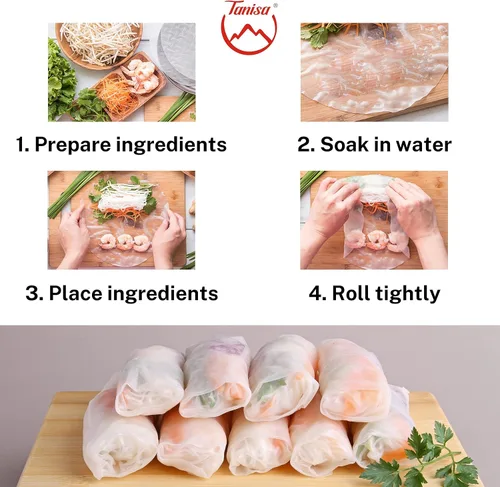 Vista 6 de TANISA Envoltura orgánica del papel del arroz integral, rollos frescos de los envoltorios del papel del arroz del rollo de la primavera sin gluten