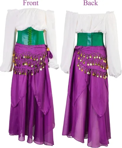 Vista 5 de Tarpop 4 piezas de disfraz gitano de Halloween para mujer, disfraz de pirata de bailarina del vientre, renacentista medieval
