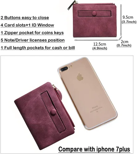 Vista 6 de AOXONEL Cartera pequeña de cuero plegable Rfid para mujer, con cremallera, bolsillo para tarjeta de identificación, delgada, compacta y delgada