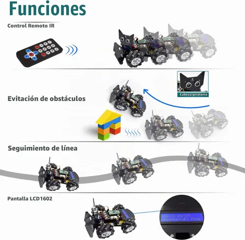 Vista 4 de Adeept Coche robótico de rueda mecánica omnidireccional 4WD para Raspberry