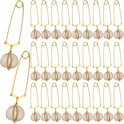 Vista 10 de Yinder Infusor de té de hojas sueltas, 20 unidades, malla de acero inoxidable, coladores de bola de té con broche con mango de metal (dorado)
