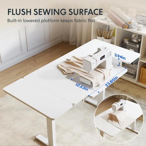 Vista 11 de FLEXISPOT Mesa de coser ajustable con cama para máquina de coser de montaje empotrado, escritorio de costura con doble espacio de trabajo ajustable