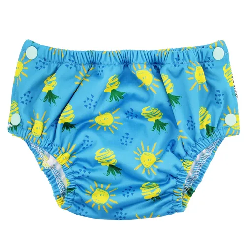 Vista 6 de Pañal de natación ajustable para niños pequeños, tamaño 5 y 6, color azul, con piña, reutilizable