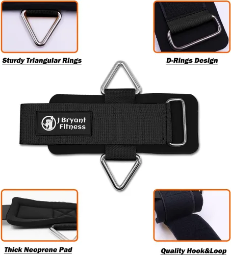 Vista 3 de J Bryant Muñequeras de fitness para máquinas de cable, correas de muñeca ajustables resistentes con acolchado de neopreno de 0.276 in