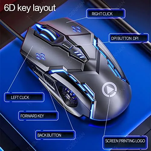 Vista 4 de Mouse para juegos con cable, mouse USB para computadora para juegos y uso diario, retroiluminación Chroma RGB, 4 DPI ajustables de hasta 3200 DPI