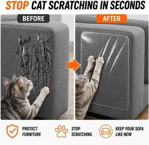 Vista 7 de Protector de muebles para arañazos para gatos, paquete de 12 – [no reflectante] protectores de sofá mate esmerilados, cinta adhesiva invisible