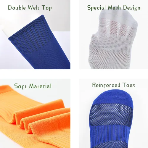Vista 6 de Calcetines de fútbol para niños, calcetines de fútbol para niños pequeños, calcetines deportivos sólidos hasta la rodilla para niños y niñas de 5 a