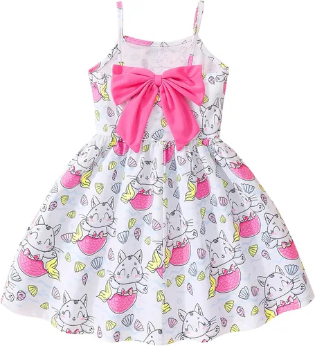 Vista 20 de Vestido de verano para niños pequeños, con tirantes delgados, sin espalda, con lazo, para cumpleaños, playa, vestido de playa A-Butterfly