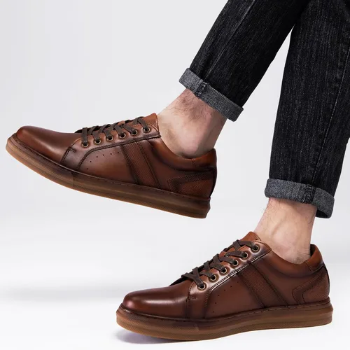 Vista 6 de Zapatos deportivos Oxford casuales para hombre, de cuero genuino, diseño de moda, zapatos bajos para caminar para hombres