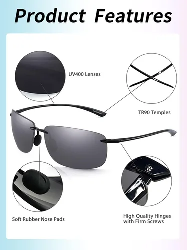 Vista 2 de JIM HALO Lentes de sol deportivos para hombres y mujeres, TR90 sin montura para correr, pescar, ciclismo, conducción