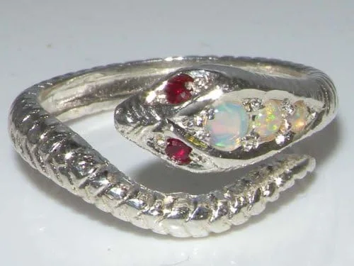 Vista 5 de Anillo de plata de ley 925 auténtico ópalo y rubí para mujer