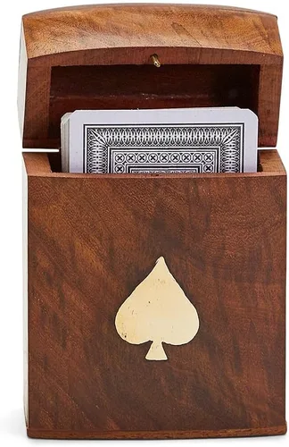 Vista 3 de Two's Company 53576 Juego de cartas de madera hecha a mano en caja de madera, altura de 4.5 pulgadas