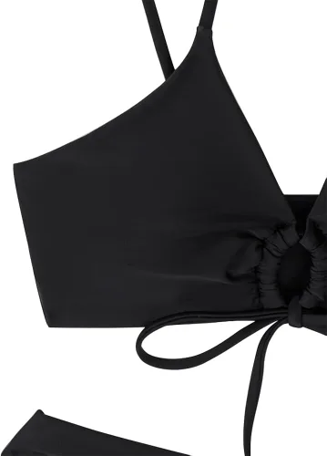 Vista 5 de Seafung Conjunto de bikini sexy con nudo para mujer, traje de baño de corte alto de 2 piezas