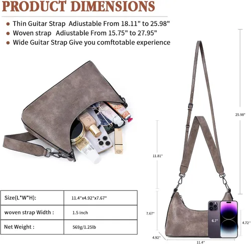 Vista 5 de Caitina Bolso bandolera para mujer, bolsos pequeños de piel vegana, con 3 correas ajustables