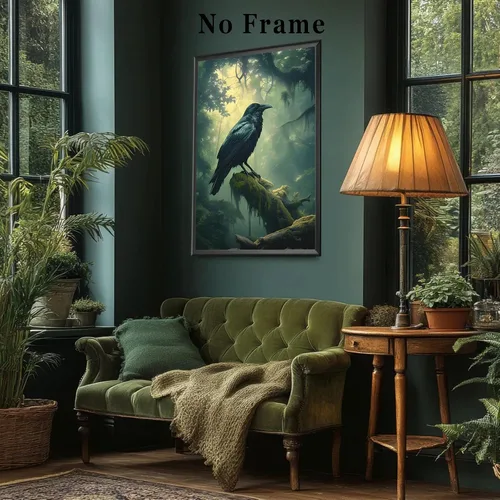 Vista 4 de Lienzo de cuervo para pared, imágenes de cuervo negro, arte de pared gótico de cuervo, arte gótico vintage, pintura de academia oscura, obra de arte