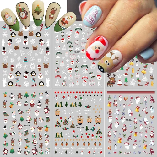 Vista 10 de 8 hojas de calcomanías de arte de uñas para el día de San Valentín, autoadhesivas, 3D, color plateado, rosa, rojo, labios, letras de corazón, diseño
