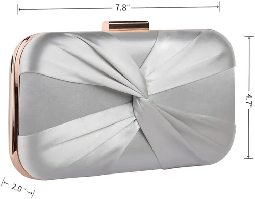 Vista 2 de Mulian LilY Bolso de mano plisado de satén para mujer, bolso de mano de novia para boda, fiesta de graduación