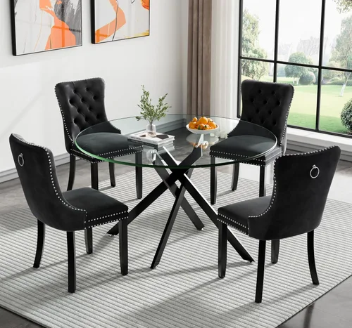 Vista 20 de Juego de mesa de comedor SSLine moderno de 3 piezas con mesa redonda de vidrio para 2, lujosa mesa de comedor circular de 36" con tapa de vidrio