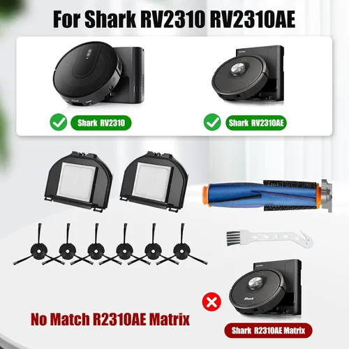 Vista 2 de Paquete de 10 piezas de repuesto para robot aspirador Shark RV2310 RV2310AE, 1 cepillo principal, 2 filtros HEPA, 6 cepillos laterales, 1 cepillo