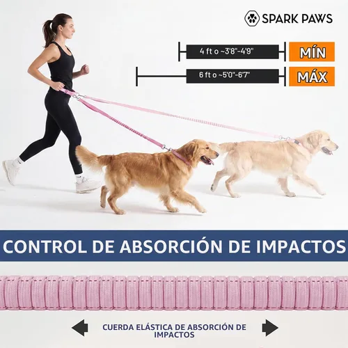 Vista 4 de Spark Paws - Correa para perro manos libres, cinturón elástico para correr y caminar Shock-Absorbing Bungee Stretch, Heavy-Duty Clip Doubles as