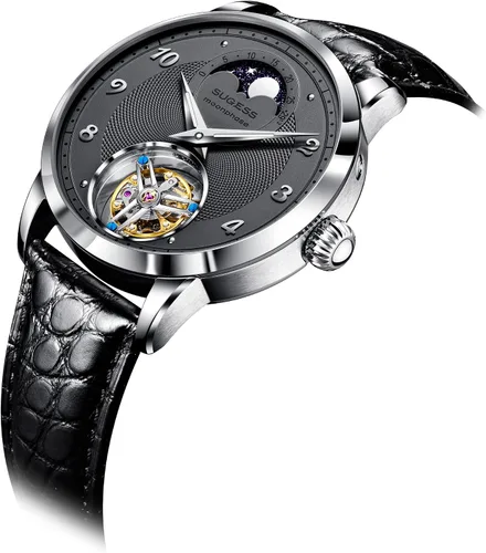 Vista 8 de Sugess S429.02 Tourbillon Master MoonPhase Seagull ST8235 Reloj mecánico de cristal de zafiro para hombre, plateado
