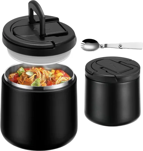 Vista 15 de Tarro aislado al vacío de 14 onzas con tapa de hebilla, termo de sopa para niños de comida caliente, boca ancha, a prueba de fugas, de acero