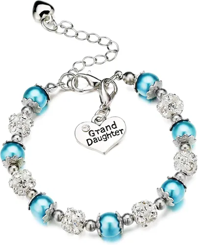 Vista 5 de 2 pulseras para nieta dije de corazón bolas de cristal de diamantes de imitación perlas de imitación regalo de joyería multicolor azul claro Bola