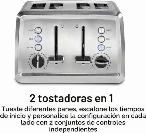 Vista 7 de Tostadora Hamilton Beach de 4 ranuras con ranuras extra anchas, ajuste para bagel, función de expulsión de pan tostado, bandeja extraíble