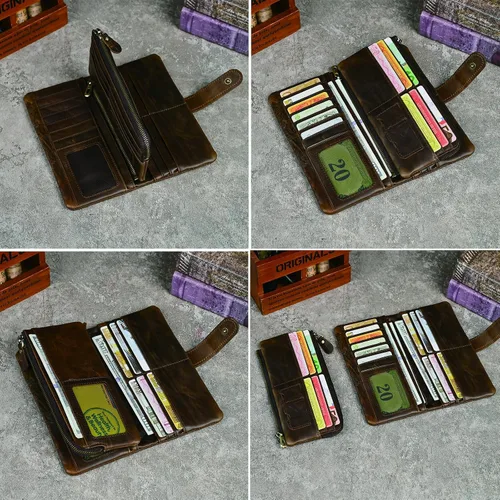 Vista 86 de Genuino Caballo Loco Cuero Regalo de Viaje Moneda Bolsillo Tarjetero Organizador Largo Cadena Rfid Cartera Monedero Con Broche Para Hombres Hombres