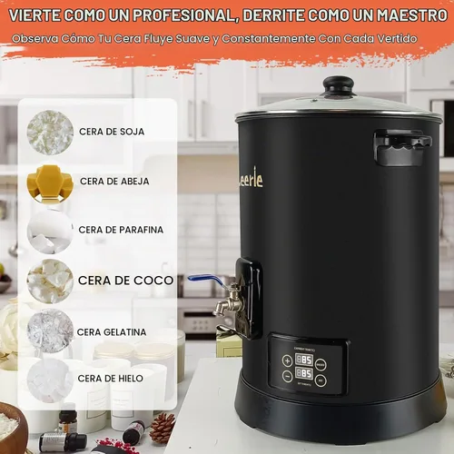 Vista 7 de Leerie D15 - Derretidor de cera comercial digital de 30 libras para hacer velas, olla de fusión de cera de vela grande con control preciso
