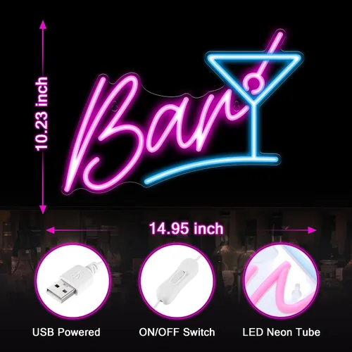 Vista 3 de Kavaas Letrero de Neón para Bar Casero, Letrero LED de Bar para Man Cave Pub Cócteles Fiesta - Los Mejores Regalos para Esposo, Padre, Cumpleaños