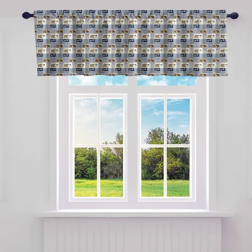 Vista 12 de Cortinas de cenefa de cabaña estilo retro, color negro y rojo, rayas de madera, cenefas de ventana para niños, adolescentes y adultos, oso salvaje