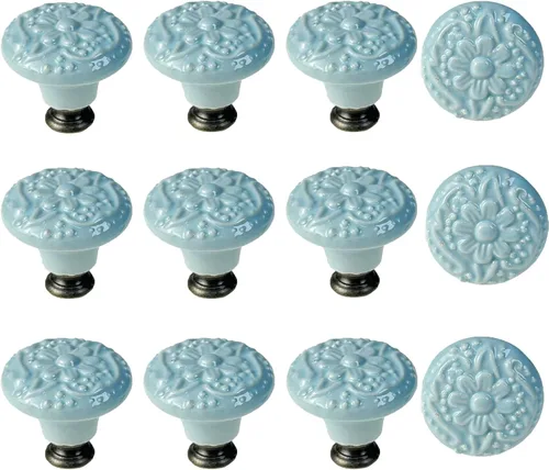 Vista 9 de 12 pomos de cerámica verde para gabinete, pomos decorativos florales para cajones, tiradores de muebles hechos a mano, 1.34 pulgadas de diámetro
