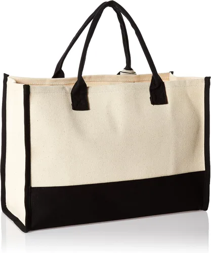 Vista 3 de Mud Pie - Bolsos clásicos de lona con inicial, color blanco y negro (R), 100% de algodón, 17 x 19 x 2pulgadas