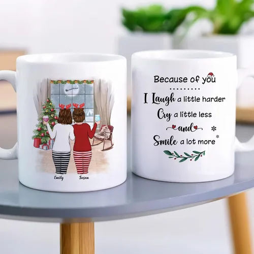 Vista 3 de Gossby Taza de café de Navidad personalizada para amigas, regalos de amistad personalizados para mujeres con diseño, nombre, regalos de mujer