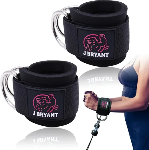Vista 9 de Muñequeras para entrenamientos de máquina de cable, correas acolchadas con anillos en D reforzados para entrenamiento de fuerza, sistemas de polea