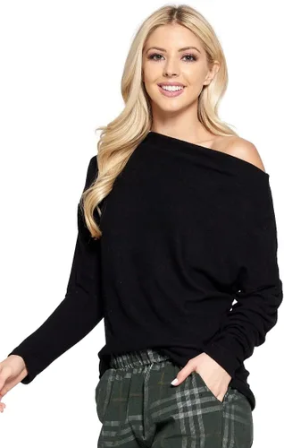 Vista 3 de Sudadera suave de manga larga con hombros descubiertos para mujer, fabricada en Estados Unidos