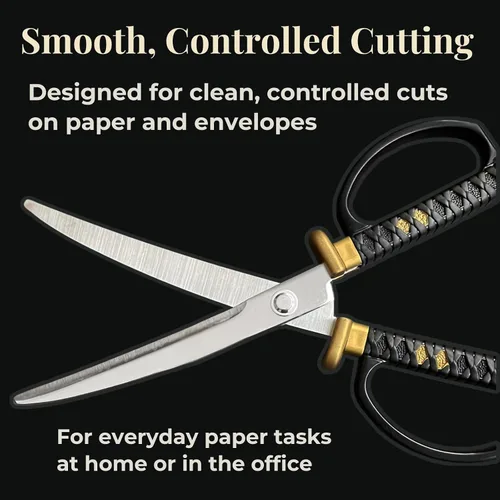 Vista 3 de Wablade Samurai - Tijeras Katana de 7.29 pulgadas para papel y sobres, fabricadas en Japón Smooth, controlled cutting and balanced handling; stand