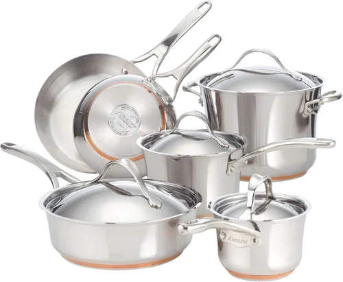 Vista 12 de Anolon Nouvelle - Juego de ollas y sartenes de acero inoxidable, 10 piezas Stainless Steel Cookware Set with Lids, Oven Safe to 500°F, Durable