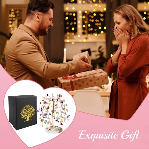 Vista 5 de ZHIYUXI Árbol de cristales de chakra, regalos para hombres y mujeres, decoración de habitación, accesorios de escritorio para el hogar, piedras