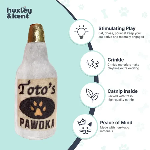 Vista 4 de Huxley & Kent Juguete de peluche para gatos, Toto's Pawdka, relleno de hierba gatera fuerte, juguete interactivo de felpa para gatitos y gatos